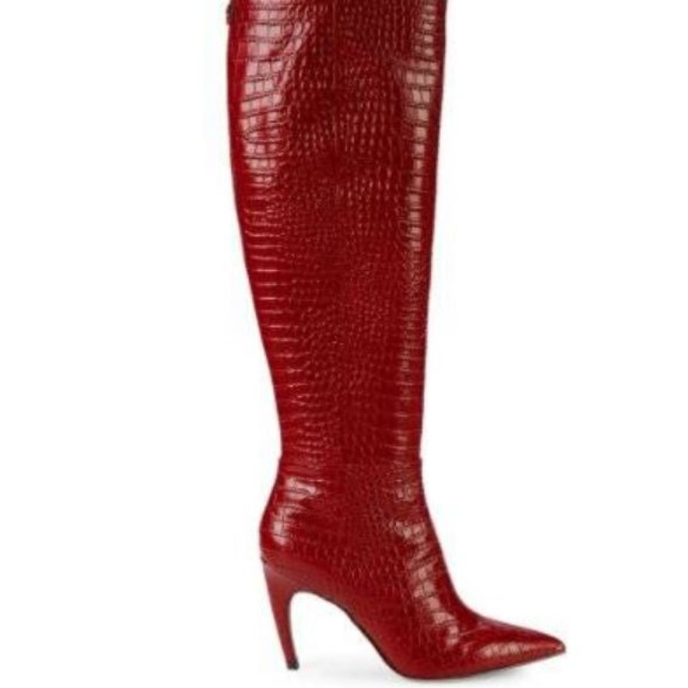 SOLD Sam Edelman Fraya Croc Tall Stiletto Boots Red - Picture 2 of 8